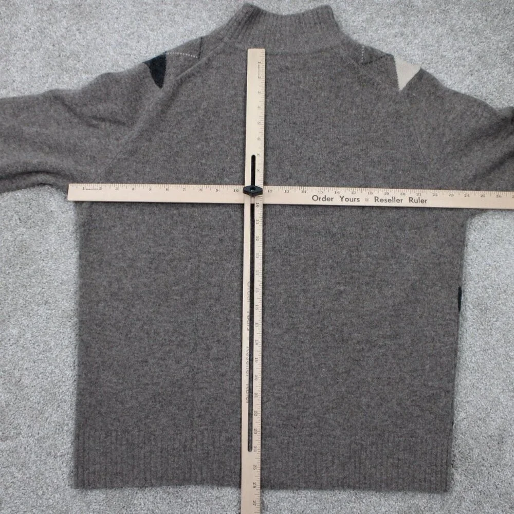 J Crew Lambswool‎ Sweater Mens Large Gray/Blue Argyle Full Zip L/S Sweatshirt